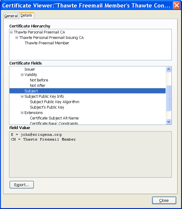 Next backup the certificate onto disk. Firefox uses the extension “.p12″ for a certificate that includes the private key.